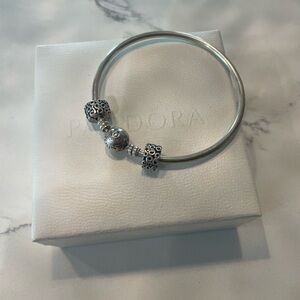 Pandora Silver Open Bangle Bracelet with Decorative Charms
